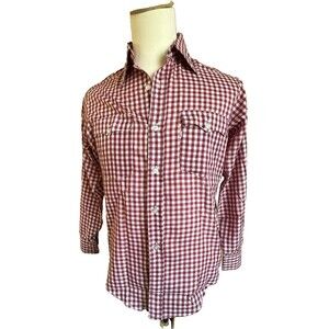 Levis Vintage Red Tab Button Shirt Size Medium M Upside Down Tag Gingham Plaid